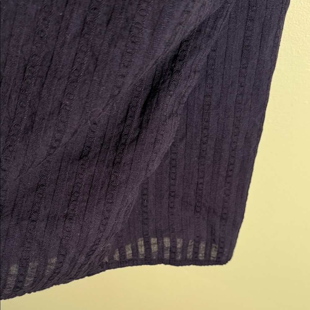 LOFT Navy Textured Flutter-Sleeve Button Front Blouse - Picture 11 of 11